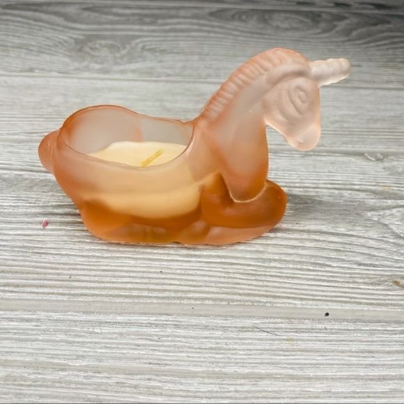 Pink Vaseline frosted glass unicorn trinket box candle dish - Picture 4 of 9